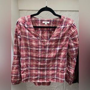 Madewell Women's V-Neck Button-Down Shirt in Stratfield Plaid Top Blouse M